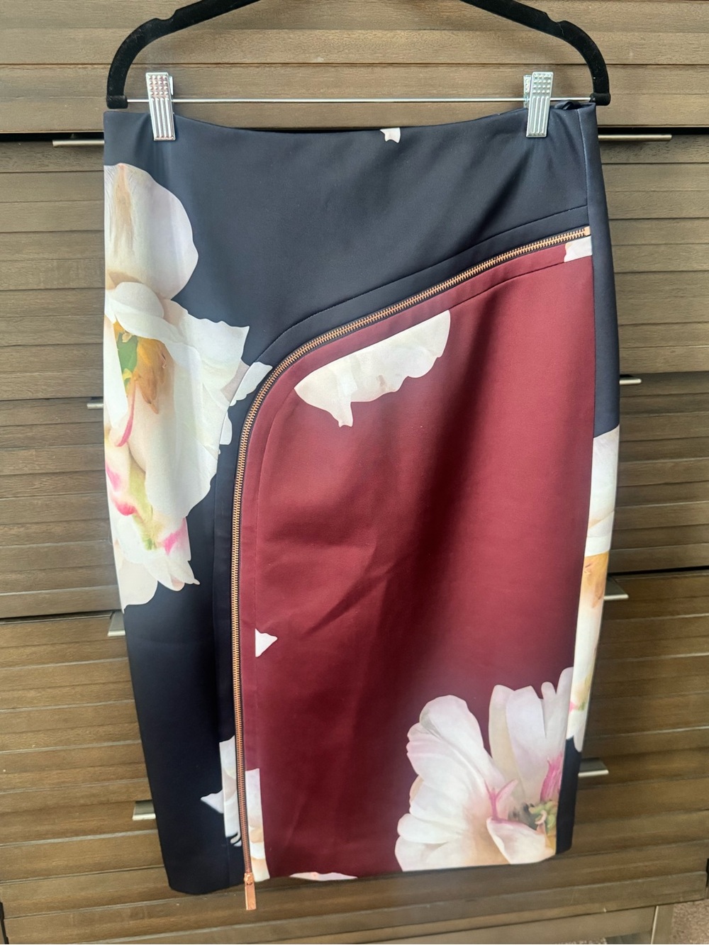 Ted Baker Floral Pencil Skirt in Burgundy, Black and White